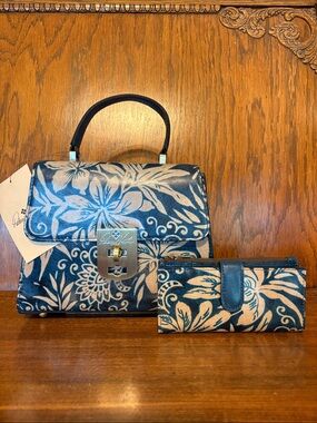 NWT-Patricia Nash-SET-Greek Floral-Chauny-Top Handle Satchel & Nazari Wallet